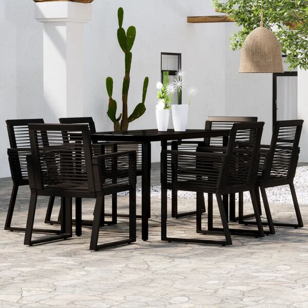 Revano Garden 140cm Glass Top Dining Table with 6 Chairs in Black