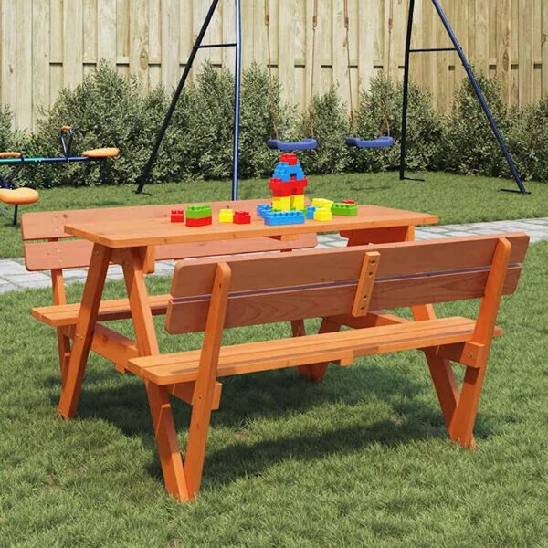Zivelo Outdoor Solid Wood Picnic Table Set in Dark Brown