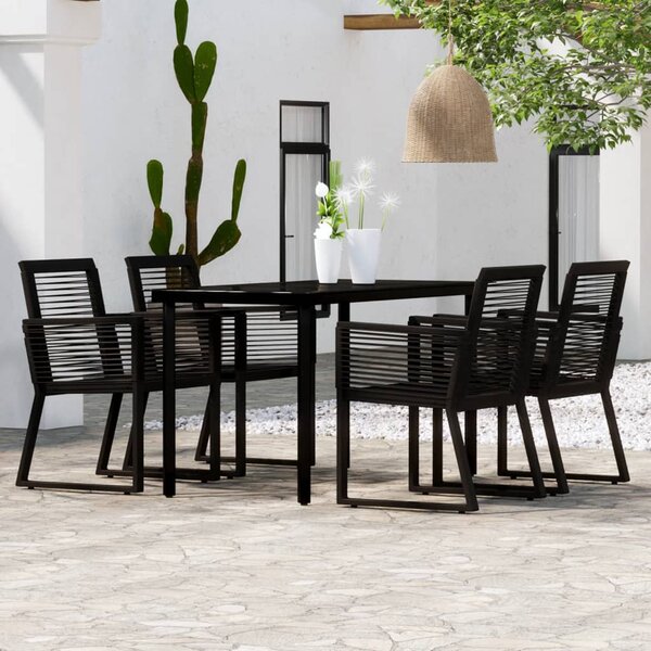 Revano Garden 140cm Glass Top Dining Table with 4 Chairs in Black