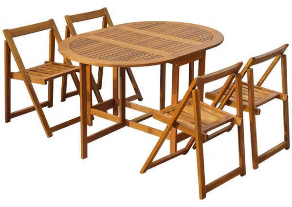 Revano Garden 130cm Acacia Wood Folding Dining Table with 4 Chairs in Brown