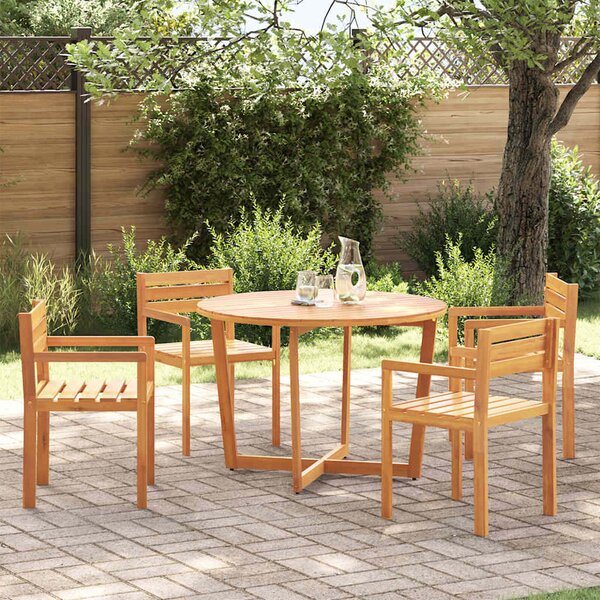Revano Garden 110cm Acacia Wood Dining Table with 4 Chairs in Brown