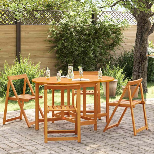 Revano Garden 110cm Acacia Wood Folding Dining Table with 4 Chairs in Brown