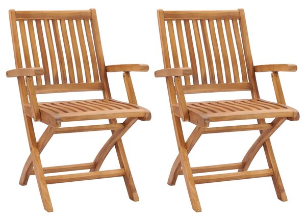 Alfresco Outdoor Teak Acacia Wood Folding Armchairs in Pair