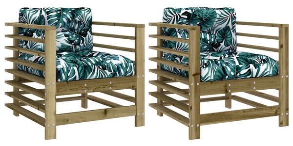 Velaro Garden Natural Solid Pinewood Armchairs with Mutlicolour Cushions in Pair