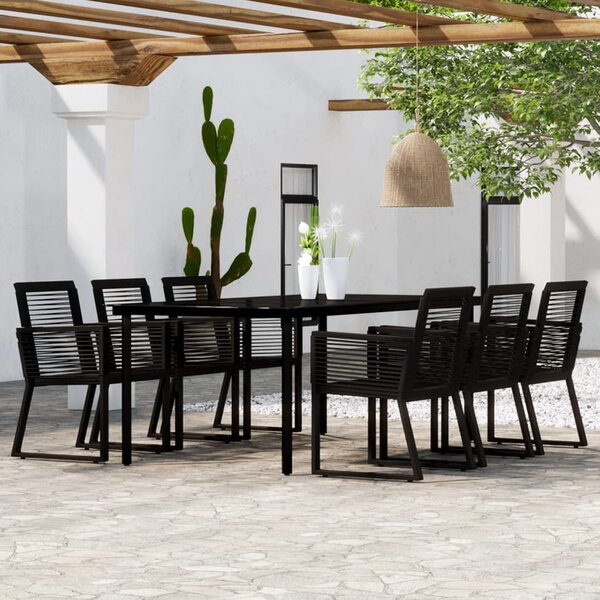 Revano Garden 200cm Glass Top Dining Table with 6 Chairs in Black
