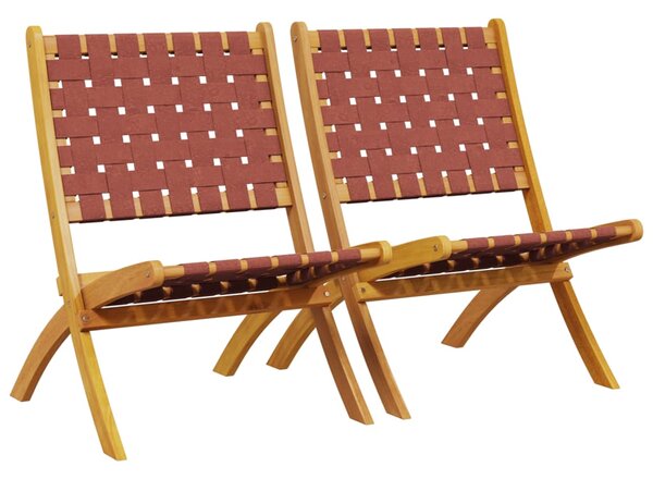 Zoreva Garden Red Fabric Folding Armchair with Acacia Wood Frame in Pair