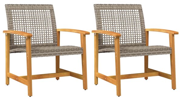 Zelivo Garden Grey Poly Rattan Armchair with Acacia Wood Frame in Pair