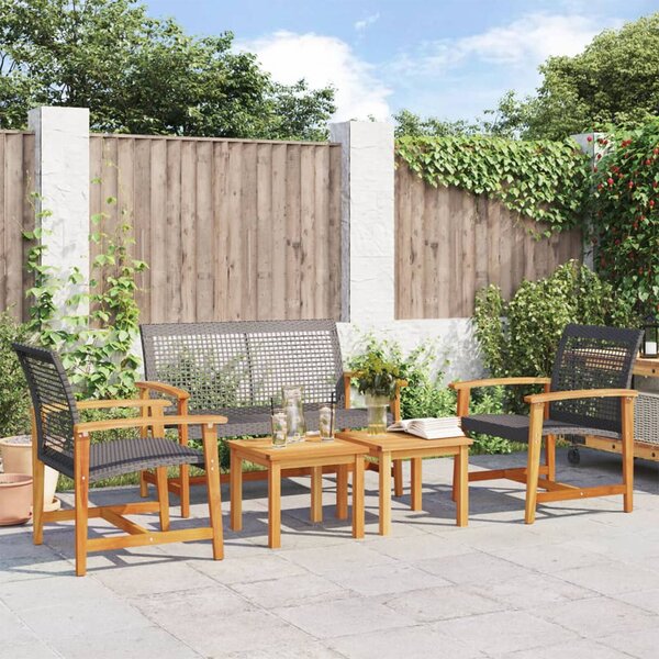 Zelivo Garden Poly Rattan Lounge Set with Acacia Wood Frame in Black