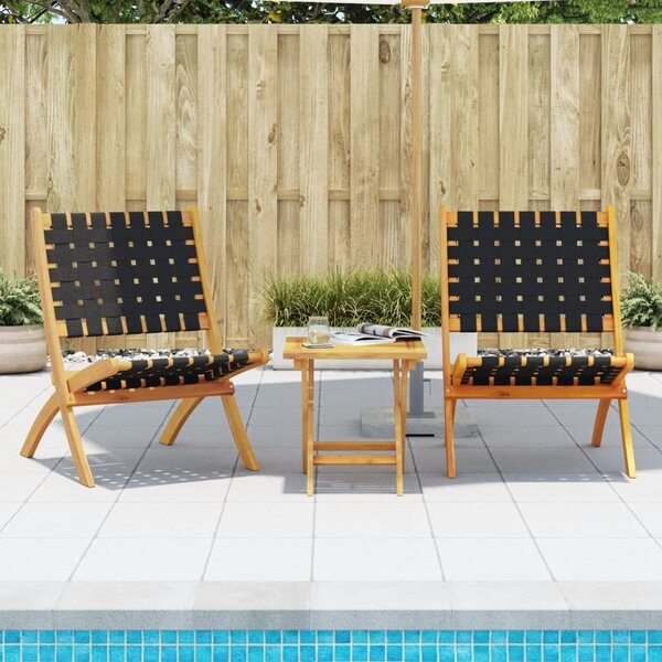 Zoreva Garden Fabric Folding Duo Set with Acacia Wood Frame in Black