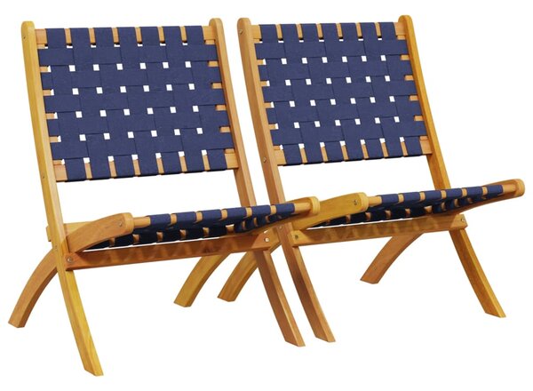 Zoreva Garden Blue Fabric Folding Armchair with Acacia Wood Frame in Pair