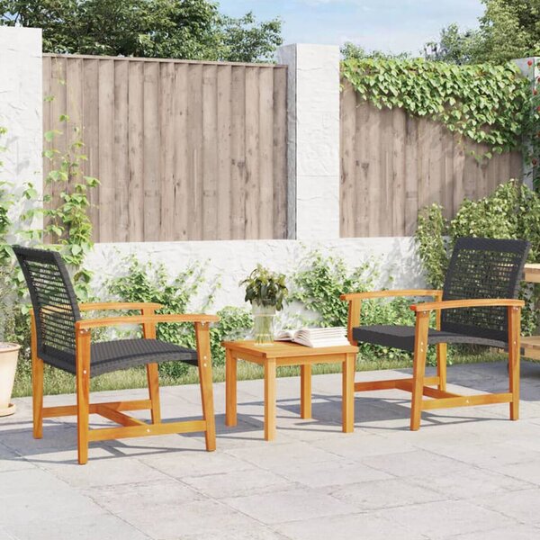 Zelivo Garden Poly Rattan Bistro Set with Acacia Wood Frame in Black