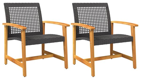 Zelivo Garden Black Poly Rattan Armchair with Acacia Wood Frame in Pair