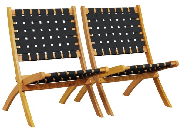 Zoreva Garden Black Fabric Folding Armchair with Acacia Wood Frame in Pair