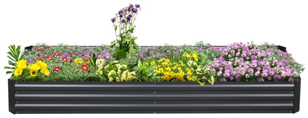 Outsunny Metal Raised Garden Bed Planter Box Outdoor Planters for Growing Flowers, Herbs, Grey, 241x90.5x30cm