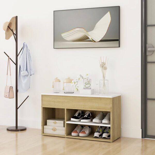 Shoe Bench White and Sonoma Oak 80x30x45 cm Engineered Wood