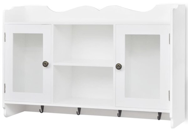 White MDF Wall Cabinet Display Shelf Book/DVD/Glass Storage