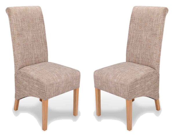 Kyoto Fabric Dining Chairs In Pair - Tweed Oatmeal