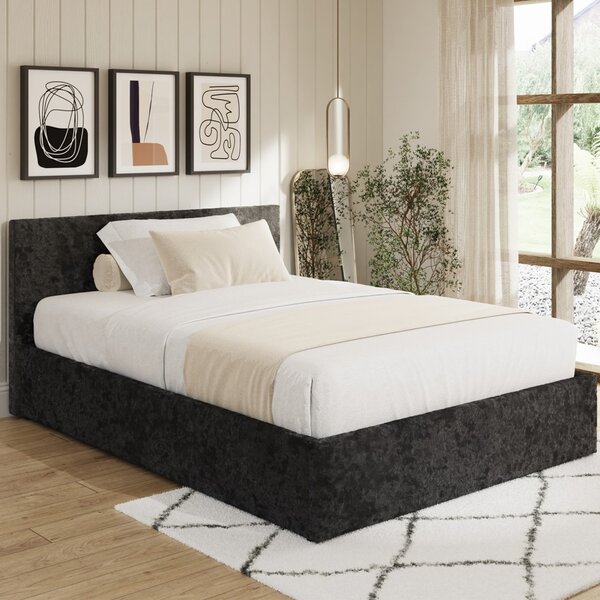 Eltham End Lift Crushed Velvet Ottoman Small Double Bed In Black