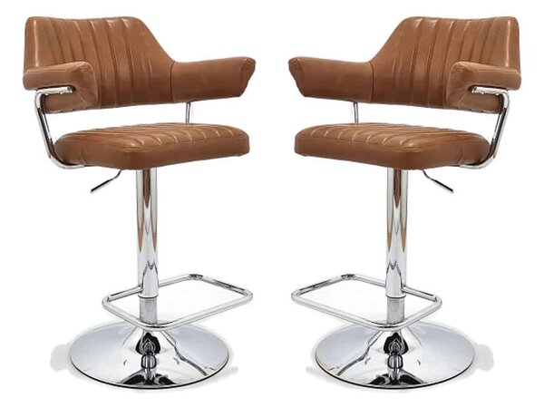 Calais Faux Leather Bar Stools In Pair In Tan