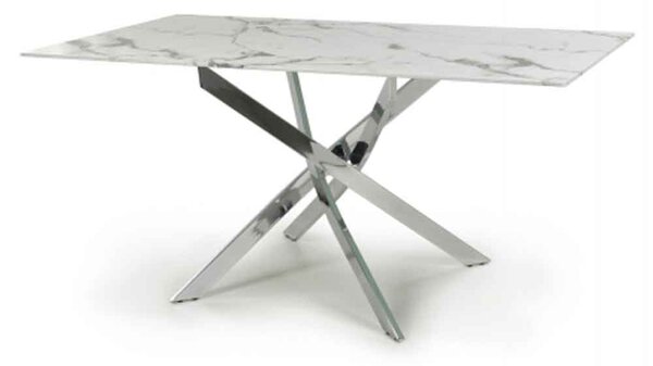 Amityville Marble Effect Dining Table With Chrome Legs - White