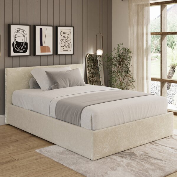 Eltham End Lift Crushed Velvet Ottoman Double Bed In Cream
