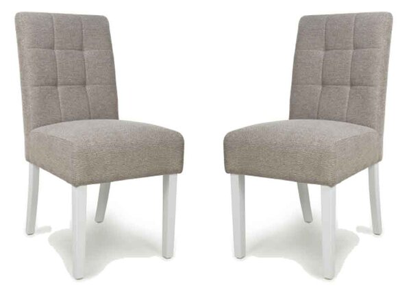 Mendoza Mocha Fabric Dining Chairs With White Leg In Pair