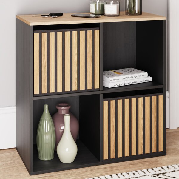 Kearney Wooden Storage Cabinet With 4 Shelves In Black And Oak
