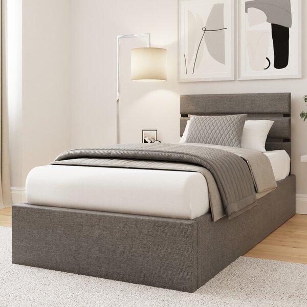 Hickory Fabric Ottoman Storage Single Bed In Grey