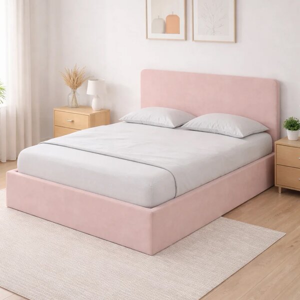 Catskill Fabric Ottoman Storage Small Double Bed In Pink