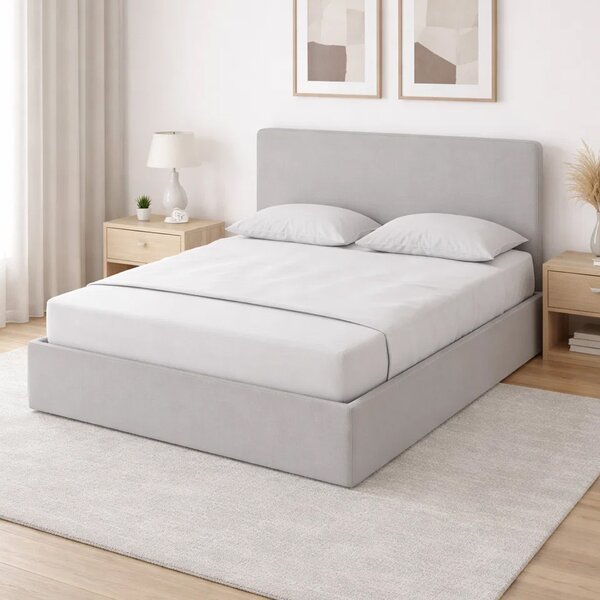 Catskill Fabric Ottoman Storage Small Double Bed In Soft Grey