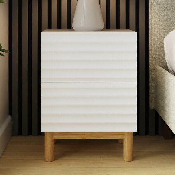 Kenosha Wooden Bedside Cabinet With 2 Drawers In White