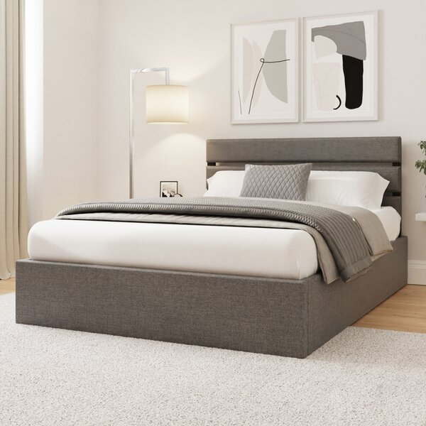 Hickory Fabric Ottoman Storage Small Double Bed In Grey