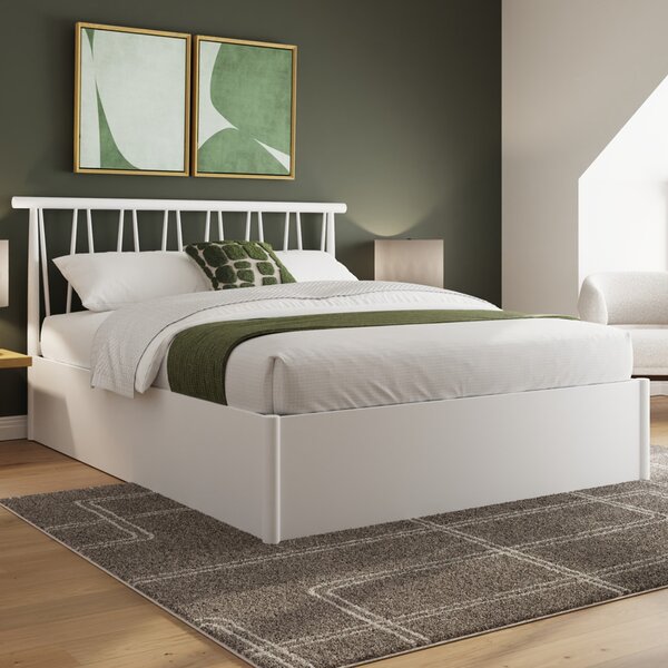 Folsom Wooden Ottoman Storage Double Bed In White