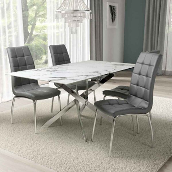 Amityville White Marble Effect Dining Table With 4 Grey Justin Chairs