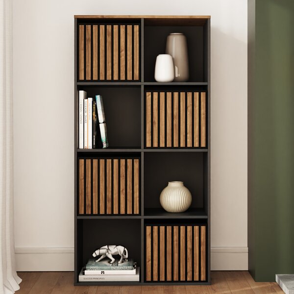 Kearney Wooden Storage Cabinet With 8 Shelves In Black And Walnut