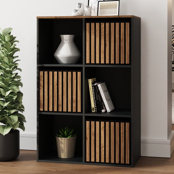 Kearney Wooden Storage Cabinet With 6 Shelves In Black And Walnut