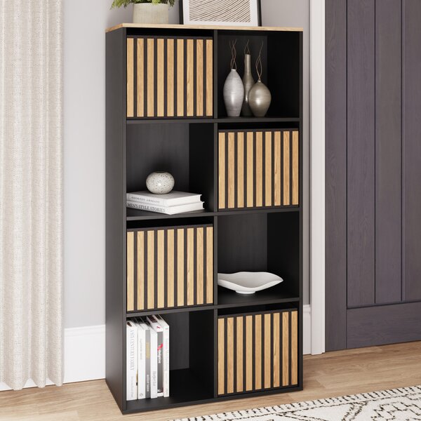 Kearney Wooden Storage Cabinet With 8 Shelves In Black And Oak