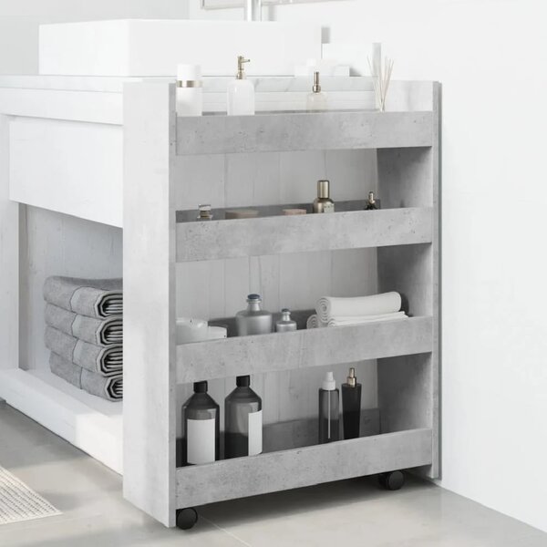 Algona Wooden Kitchen Trolley With 4 Shelves In Concrete Grey