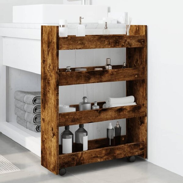 Algona Wooden Kitchen Trolley With 4 Shelves In Smoked Oak