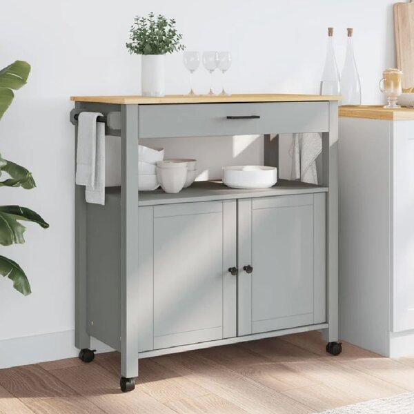 Colville Wooden Large Kitchen Trolley With 2 Doors In Grey Brown