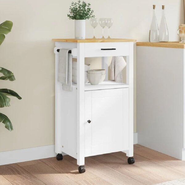Cordova Wooden Kitchen Trolley With 1 Door 1 Drawer In White Brown