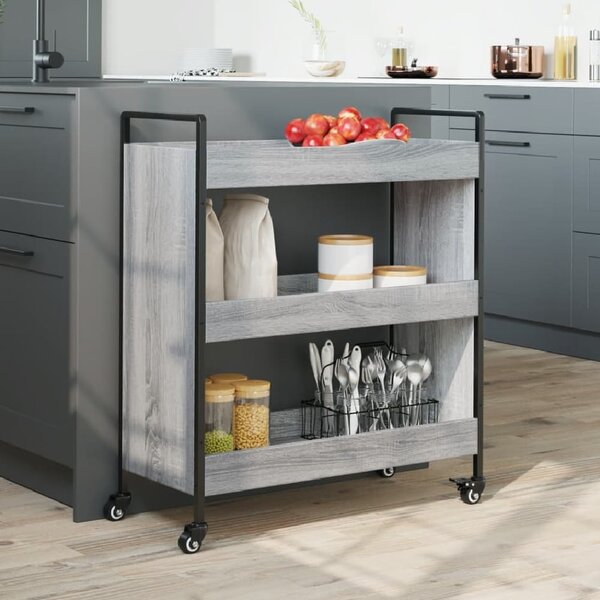 Corinth Wooden Kitchen Trolley With 3 Shelves In Grey Sonoma