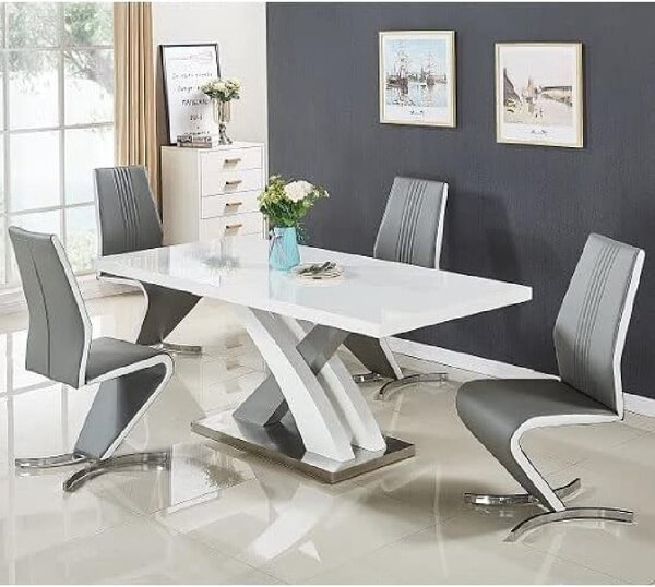 Axara Large Extending Grey Dining Table 4 Gia Grey White Chairs