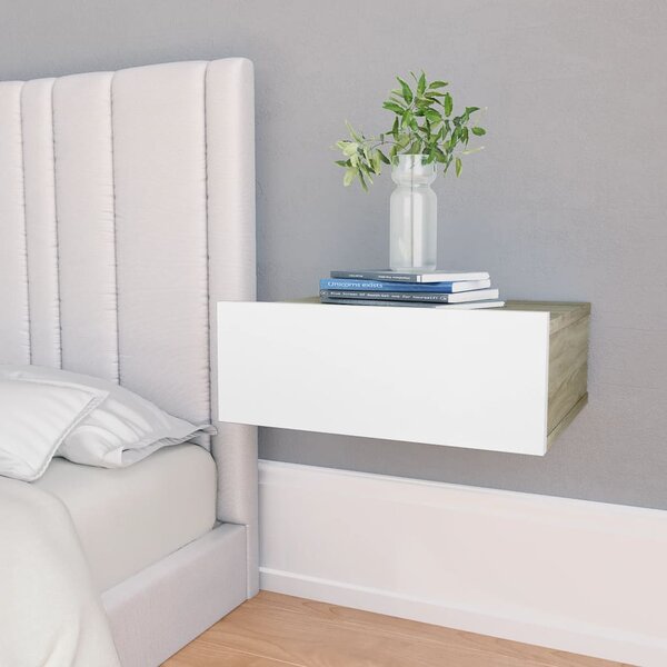 Floating Nightstand White and Sonoma Oak 40x30x15 cm Engineered Wood