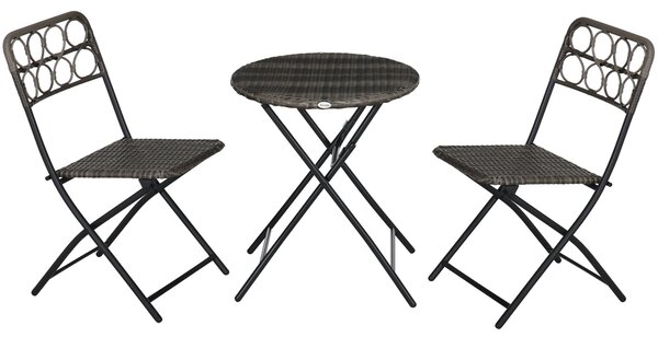 Outsunny Handwoven Rattan Bistro Set: 3-Piece Folding Chairs & Table, Coffee Set for Garden, Balcony & Poolside, Grey