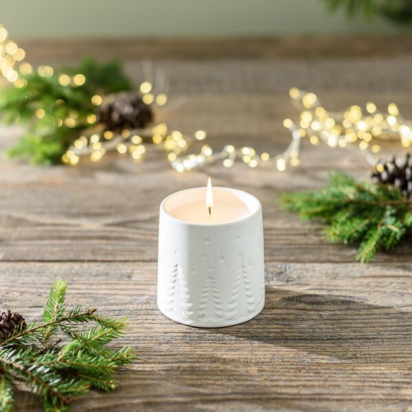 Starlight Cashmere Amber Embossed Tree Candle White