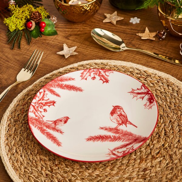 Winter Robin Ceramic Side Plate White