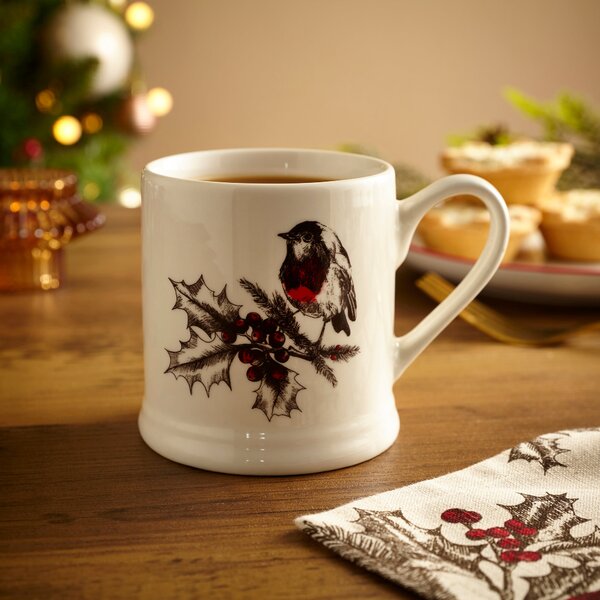 Winter Robin Ceramic Tankard Mug White