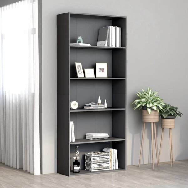 5-Tier Book Cabinet Grey 80x30x189 cm Engineered Wood