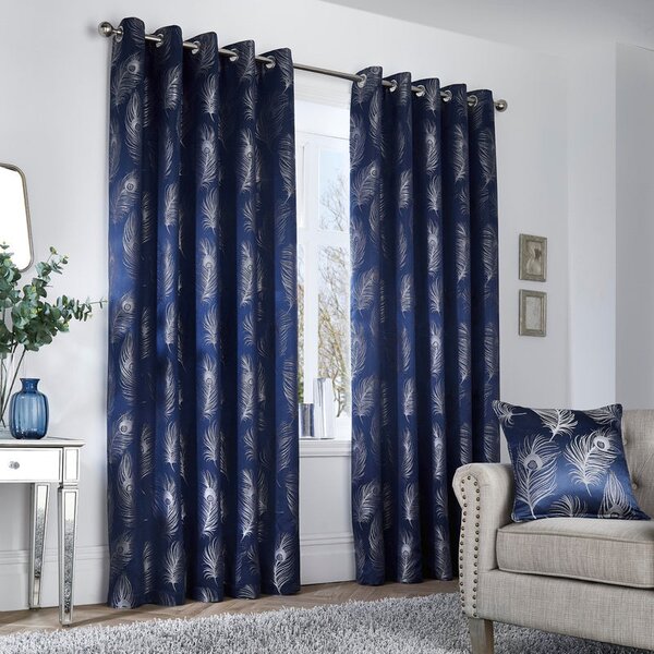 Feather Ready Made Eyelet Curtains Navy